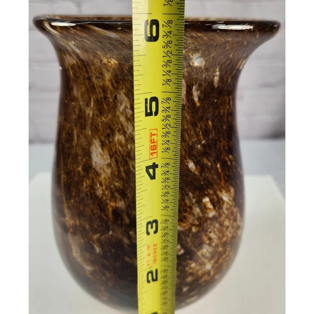 Vintage Murano Brown-Amber, Cream Swirl Hand Blown Vase Rich Earth Tone Colors!